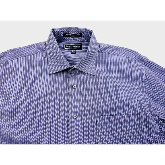 Paul Fredrick Slim Fit Size 16-34 Men's Purple Gray Pattern Spread Collar Cotton - Picture 1 of 9